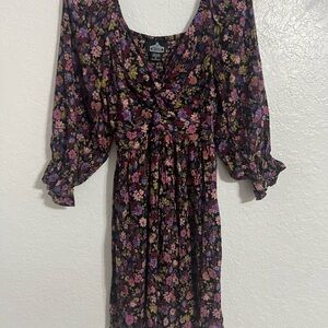 Angie Women's L Floral V-Neck Ruffle Hem Short Dress Multicolor Bohemian  #474
